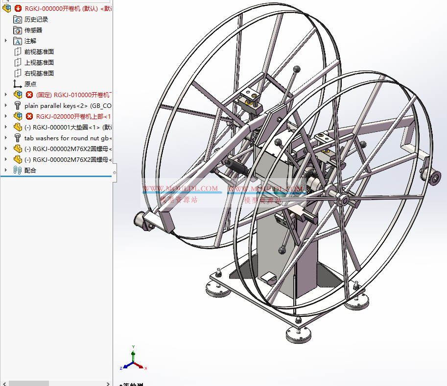 钢铝带自张力开卷机3D模型, 金属卷料自动放卷设备 CAD图纸下载 最新3D模型下载_solidworks格式_机械设计图纸