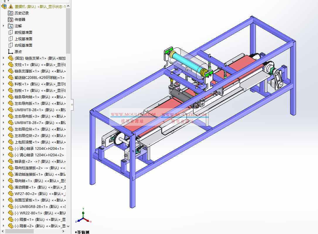 覆膜机3D模型, 自动板材覆膜设备 CAD图纸下载（含纠偏+张力控制） 最新3D模型下载_solidworks格式_机械设计图纸